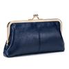 Nuevo monedero de clip retro europeo y americano de cuero genuino, cartera larga tipo clutch, sencillo, con boquilla dorada, bolsa de almacenamiento, gran capacidad, venta al por mayor
