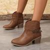 Transfronterizo Nuevo Comercio Exterior Talla Grande Botas de Cuero Vaqueras Occidentales con Tacón Grueso para Mujer Hebilla de Cinturón Estilo Europeo y Americano Transfronterizo Zapatos de Mujer Talla Grande