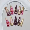 Puntas de Uñas Postizas Desmontables Estilo Ins Europeo y Americano, Estrella Irregular Tridimensional con Gradiente Morado Dorado, para Chicas Dulces, Frescas y Atrevidas, 24 Piezas