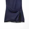 Moda Europea y Americana Transfronteriza Aliexpress Venta Caliente Vestido de Encaje con Retazos de Textura de Satén de Seda