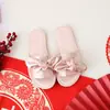 Zapatillas de Boda para el Hogar Par Rojo Festivo Nuevas Zapatillas de Boda con Lazo para Hombre y Mujer Pareja Verano Planas