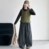 Conjunto de otoño para niñas, nuevo estilo 2026, chaleco de punto de otoño profundo para niños, moderno conjunto de tres piezas para niños mayores