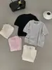 Blusa de tricô com gola redonda e manga curta em fio de papel estilo coreano com painel traseiro de renda para mulheres, 26 novidades de outono, top versátil para o dia a dia
