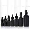 Botella de aceite esencial de vidrio esmerilado negro mate, botella cosmética, tapa antirrobo para niños, cabezal de goma, gotero, cabezal de bomba de emulsión en aerosol