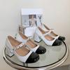 Primavera e verão 2025 Novo estilo francês Retro Chanel Style Color-matching Pearl Salto grosso Bico redondo Sapatos Mary Jane Salto alto feminino