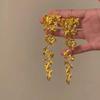 Pendientes de Flor Dorados de Lujo de Gama Alta, Pendientes de Falda Cara de Caballo Estilo Chino Nuevo Vintage, Accesorios para Orejas con Borlas Largas, Retro Artístico