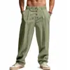 AliExpress Primavera/Verão Europeu e Americano Respirável Algodão Linho Cintura Média Cor Sólida Botão Solto Respirável Casual Versátil Calças Esportivas Masculinas