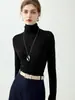 Nuevo suéter de cuello alto 100% lana fina para otoño e invierno, corte ajustado, manga larga, suéter básico para mujer