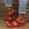 2026 Verano Exportación Estilo Étnico Moda Pantuflas Transfronterizas Huecas Tejidas Versátiles Casuales Elegantes Pantuflas de Punta Abierta