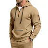 Ropa de Abrigo para Hombre de Comercio Exterior Transfronterizo Otoño e Invierno Sudadera con Capucha Larga de Media Cremallera con Terciopelo Interior Color Sólido Casual Ropa de Trabajo Sudadera de Manga Larga