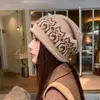 Estilo Coreano Moda Bloque de Color Ala Enrollada Holgado Sombrero de Punto Jacquard Turbante para Mujer Otoño Invierno Cálido Jersey Sombrero de Lana