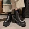 Botines cortos de tacón súper alto que realzan la altura para mujer en otoño e invierno, nuevos, con plataforma, suela gruesa, impermeables, con hebilla de cinturón de plataforma, botas Martin