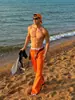 Calça Scimitar Laranja Dopamina para Homens e Mulheres, Calças de Trabalho Finas de Verão Estilo Americano, Calças Retas Cleanfit Flare
