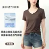 Camiseta de Manga Corta de Lino Tencel para Mujer, Transpirable y Fresca, Cuello en V Profundo, Camiseta Básica Adelgazante, Top de Manga Corta para Mujer, Verano