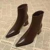 Botines Retro para Viaje y Cita Mujer 2026 Nuevos Botines Individuales Primavera Otoño Tacón Grueso Tacón Medio Adelgazantes Botas de Tacón Alto Otoño Invierno Nude