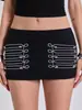 Minifalda de botón bordada estilo Y2K americano de tiro bajo, falda bodycon elástica ajustada de color block retro