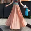 Roupa Feminina Algodão e Linho Estilo Yamamoto Plissada de Cintura Alta Emagrecedora Saia Midi de Corte A para o Verão