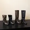 Botas altas de cuero para mujer hasta la rodilla, nuevo estilo de invierno, cuero genuino, punta redonda, con cordones, tacón alto grueso, botas por encima de la rodilla