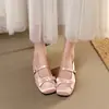 Sapatilhas de salto alto estilo francês com laço para mulheres, novos sapatos de outono 2026 para noite, sapatos Mary Jane de seda delicados