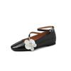 Sapatos Elegantes e Refinados Mary Jane de Couro Camélia com Aumento de Altura Oculto, Salto Baixo, Bico Arredondado, Couro Genuíno, Tira Única, Sapatos Femininos para Outono 2025
