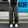 Calça de Trabalho de Algodão Lavado Estilo Americano Tendência para Homens, Nova Tendência 2026 Calças Longas Casuais Retas Largas Roupa Masculina