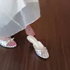 Primer Encuentro con las Sandalias de Tacón de Aguja con Lunares de la Temporada, Zapatos Casuales de Satén con Lazo Estilo Francés, Punta Abierta, Tacón Medio para Mujer