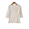 Bohang 2026 Primavera Nuevo Cuello Redondo Tejido de Doble Cara Seda de Morera Manga Corta Top de Seda para Mujer Camisa Base