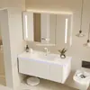 Mueble de baño inteligente con espejo, lavabo cerámico integrado de esquina redondeada minimalista, gabinete para lavabo, gabinete de baño, combinación de gabinete para lavamanos