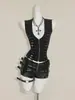Colete sem mangas estilo Dark Punk Europeu e Americano com Tiras Laterais, Decote U, Zíper, Ajuste na Cintura, Emagrecedor, Top Colete Sexy com Cordão
