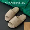 Pantuflas de algodón y lino de punta abierta, de tacón alto, para hombre y mujer, para casa, interiores, silenciosas, antideslizantes para pisos de madera, lino