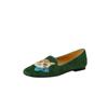 Mocasines de Ante de Oveja Bordados de Gato Chica Gato 2025 Otoño Planos Punta Redonda Piel Genuina Boca Profunda Zapatos