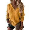 Moda Europea y Americana Ropa para Mujer Otoño e Invierno 2023 Nuevo Color Sólido Prendas de Punto para Mujer Exportación Cuello en V Manga Larga Suéter de Punto Top
