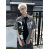 Camisa de Manga Corta con Estampado de Personaje Oscuro Estilo Americano para Hombre, Marca de Moda de Verano, Camisa a Cuadros Fresca y Holgada de Media Manga