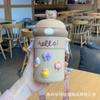 Taza de Vidrio Estilo Dibujos Animados para Estudiantes Hombres y Mujeres, Taza de Agua Portátil para Exteriores con Popote, Taza de Regalo, Sellada y a Prueba de Fugas