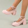 Sapatos Mary Jane de Tamanho Grande para Mulheres, Estilo Europeu e Americano Rosa com Cadarço e Salto Grosso, Sapatos Versáteis para Mulheres para Primavera e Outono, Atacado