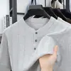 Camiseta de punto para hombre de manga corta, estilo Old Money, de lino Tencel, color liso, casual, cuello redondo, nueva llegada Verano 2026