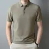Camiseta Masculina de Seda de Amora de Manga Curta para o Verão Nova para Meia-idade Branca Casual de Negócios Camisa Polo Camiseta Sem Costura