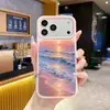Pintura a óleo popular pôr do sol na praia e ondas capa protetora de cobertura total personalizada para iPhone 18 capa de telefone de pelúcia com toque suave 17pm