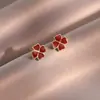 Pendientes de Trébol de Cuatro Hojas Suerte Esmaltados Otoño e Invierno 2025 Pendientes de Flor Corazón de Durazno Pequeños Frescos Personalidad Casual Temperamento