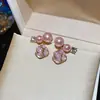 Doces e Lindos~ Brincos de Coração de Flor Borboleta de Zircônia Rosa Suave, Brincos da Moda com um Toque de Luxo Leve e de Alta Qualidade para Mulheres
