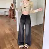 Jeans retrô americano plus size para mulheres, estilo outono e inverno, corte solto, afina a silhueta, cintura alta, perna reta, perna larga, calça comprida