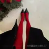 Meia-calça vermelha feminina retrô veludo outono e inverno base meias uso interno uso externo slim look blogueira meia-calça vermelha justa plástico