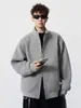Chamarra sudadera de estilo americano desestructurada con doble cremallera y cuello alto para hombre, primavera y otoño, abrigo de lana desestructurado de peso pesado, cárdigan de corte holgado