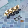 Botón de Cuerda de Guitarra Folk Acústica 3+3 Botón Largo de Tres Posiciones para Cuerda de Guitarra Chapado en Oro Cabeza de Plástico Negro Botón de Cuerda Universal