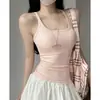Nueva Camisola de Cuello en U para Mujer, Estilo Verano, Top Sexy Americano Ajustado con Copas, Ropa Interior sin Mangas