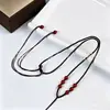 Cordón para Colgante de Jade Hetian Tejido a Mano, Cordón para Collar de Cuerda Fina de Cuatro Hilos, Cordón para Cuello Ajustable de Jade Rojo Jadeíta