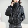 Otoño e Invierno 2025 Nueva Chaqueta de Cuero para Mujer de Piel de Cabra Haining Corta de Cuero Genuino con Plumón Plumón de Pato Blanco Chaqueta Cálida Holgada