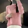 Suéter base de punto 100% lana sin costuras de una sola pieza estilo coreano con cuello semi-alto hueco, color liso, nuevo para otoño e invierno, para mujer