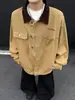 Jaqueta Jeans Cáqui Retro Americana Masculina 2026 Outono/Inverno Nova Marca Tendência Lapela Casual Versátil Roupa Externa Masculina