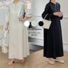 2 023 Manga Lanterna Primavera Loose Slim Crewneck Design Sense Dress Vestido Japonês Longo das Mulheres